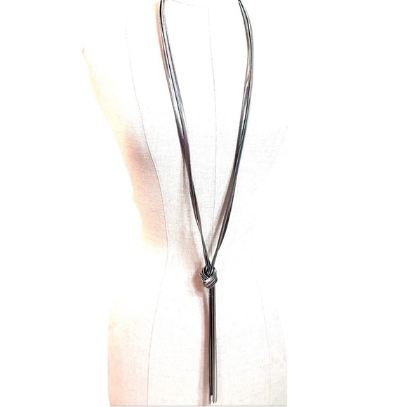 EXPRESS Silver Snake Chain Knot Lariat Tassel Necklace NWT​ - Picture 6 of 7